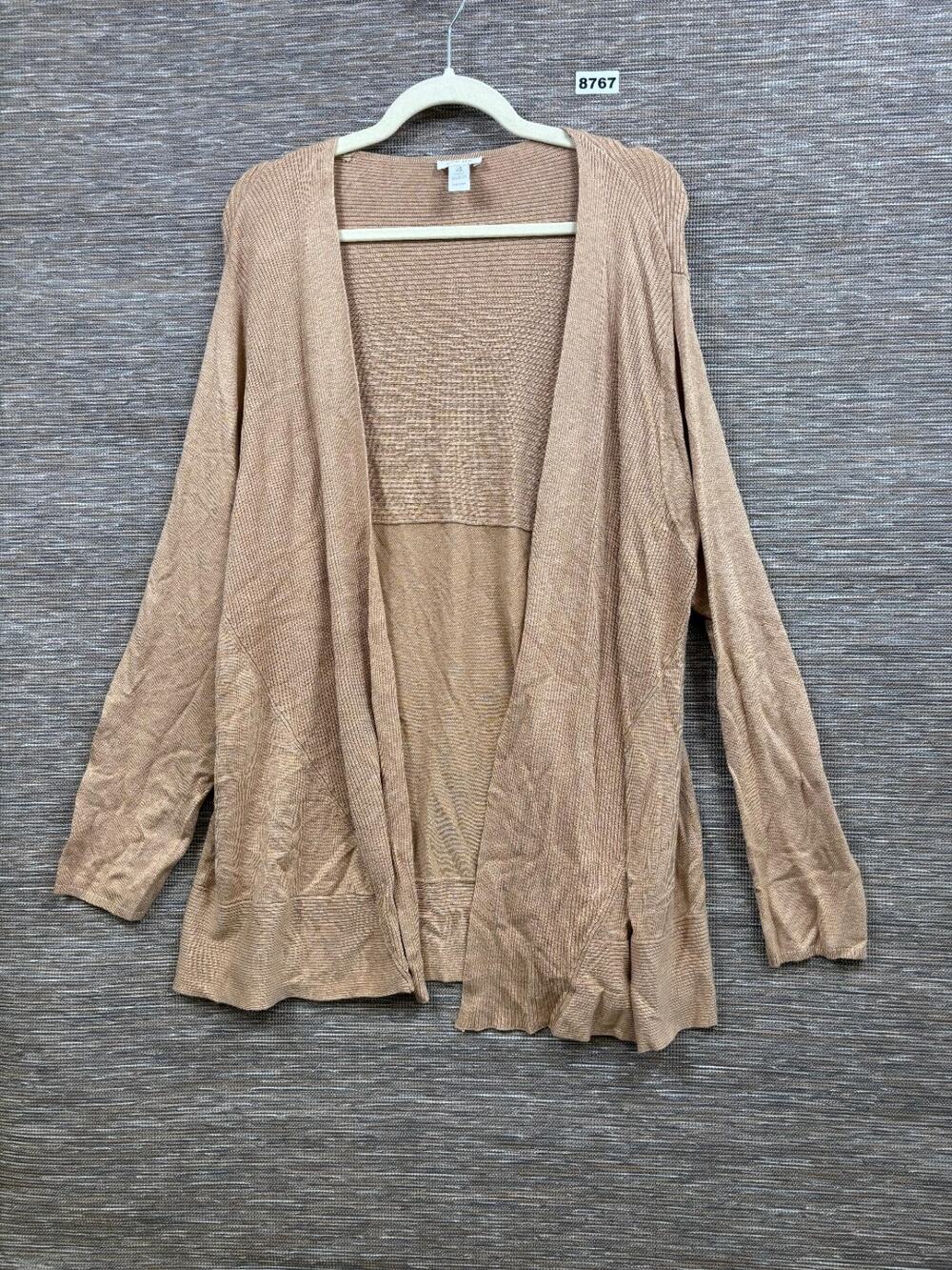 Chico’s Open Front Cardigan Knit Sweater Women’s Size 4 US XXL Tan Long Sleeve